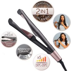 2 In 1 Hair Straightener And Curler Iron Tourmaline Ceramic Twisted Flat Iron With LCD Display